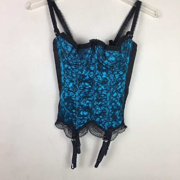 Vintage blue lace corset lingerie w/garter straps - Picture 2 of 12